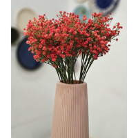 Satyam Kraft 5 Pcs Babys Breath Flowers Artificial Gypsophila Bouquets, Home Decor, Bedroom, Garden, Balcony, Living Room, Wedding, Valentines Day Decoration(Without Vase) (Plastic) (Red)