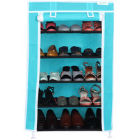 Flipzon Iron Pipes,Plastic,Non-Wooven Multipurpose 5 Shelves Shoe Rack With Zip Door Cover&Side Pockets,Multiuse Storage Rack For Footwear,Toys,Clothes With Dustproof Cover(5 Shelf,Green),58X28X91 Cm