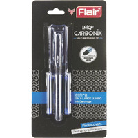 Flair Inky Series Carbonix Liquid Ink Fountain Pen Blister Pack | Round, Iridium Tip | Attractive Design | Free 2 Pieces X-Large Jumbo Cartridges With Each Pack | Blue Ink, Pack Of 2
