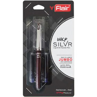 Flair Inky Series Silver Liquid Ink Fountain Pen Blister Pack | Free 2 Pcs X-Large Jumbo Cartridges | Stainless Steel Nib With Iridium Tip | Comfortable Grip For Smooth Writing | Blue Ink, Pack Of 2