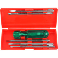 Spartan Bs-01 Eco 5-In-1 Pc Screw Driver Kit With 2 Flat Blades, 2 Phillips Head, 1 Round Poker Bar, Neon Bulb | Multi-Purpose Tool Set (Green)
