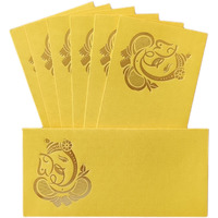 Jhintemetic - Pack Of 25 Matellic Bright-Yellow Colourful Designer Shagun Lifafa/Money Gift Envelope With Golden Ganesha For Gifting Money On Wedding, Birthday & Any Other Occasion