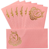 Jhintemetic - Pack Of 25 Matellic Baby-Pink Colourful Designer Shagun Lifafa/Money Gift Envelope With Golden Ganesha For Gifting Money On Wedding, Birthday & Any Other Occasion