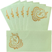 Jhintemetic - Pack Of 25 Matellic Pista-Green Colourful Designer Shagun Lifafa/Money Gift Envelope With Golden Ganesha For Gifting Money On Wedding, Birthday & Any Other Occasion