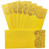 Jhintemetic - Pack Of 25 Matellic Bright-Yellow Colourful Designer Shagun Lifafa/Money Gift Envelope With Golden Ambi For Gifting Money On Wedding, Birthday & Any Other Occasion