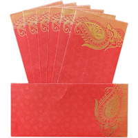 Jhintemetic - Pack Of 25 Matellic -Wine-Red Colourful Designer Shagun Lifafa/Money Gift Envelope With Golden Matellic Keri For Gifting Money On Wedding, Birthday & Any Other Occasion