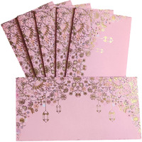 Jhintemetic - Pack Of 10 Elegant Pink And Golden Mistletoe And Lanterns Shagun Envelopes - 18.5Cm X 9.0Cm Perfect For Weddings, Birthdays, And Special Occasions