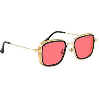 Elegante Men's Square Sunglasses Red, Gold Frame Black Lens, Polarization ( Medium )-Pack Of 1