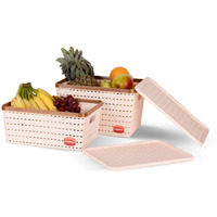 Nayasa Gloria 2 Pcs Set Basket | Rectangular Shape | Medium 1 + Big 1 | Plastic Basket With Lid | Multipurpose Basket With Lid | Organizer Basket With Lid | Peach