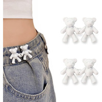 Heavy Driver 2Pcs Cute Bear Button Pins For Jeans Adjustable Teddy Bear Button Pins Waist Buckle For Loose Jeans Pants, Detachable Buttons For Jeans Waist Buckle No Need Sewing Waist Tightener Clip (Bear White)