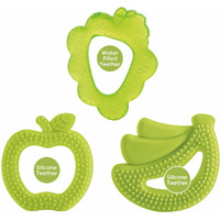 Beebaby Fruit Shape Soft Silicone & Water Filled Teethers Combo With Carrying Case. 100% Bpa-Free. 100% Food Grade. (Green Grapes, Green Banana & Green Apple) 3 Months +