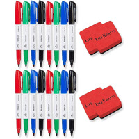 Lifekrafts Dry Erase Marker Pens|Pack Of 16 Includes Black,Blue,Red,Green|Perfect For Writing On Whiteboards,Dry Erase Boards,Mirrors For School,Office,Home Use Etc..,Fine