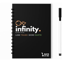 Rays Of Ink Infinity Re-Writeable/Reusable Notebook - Eco Friendly Notebook With Fine Tip Marker & 2 Microfiber Cloth And A Pocket At Back | A5 Size (8.3" X 5.8") (1Mm Tip Pen, Black), 20 Pages