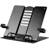 Volo Portable Metal Book Stand Holder - Adjustable, Foldable Design For Desktop Use - Ideal For Cookbooks, Textbooks, Sheet Music, And More - Convenient Book Organizer (Black)