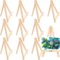 Grandink 7 Inch (Pack Of 10) Mini Wood Display Easel, Natural Wooden Tripod Holder Stand For Displaying Small Canvases, Business Cards, Photos