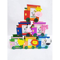 Gold Leaf Wooden Pen Stand With Photo Frame Birthday Return Gifts For Kids (Multicolor, Pack Of 6) (Train)