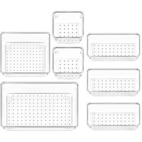 Inkulture Drawer Organizer Stationery Storage Bins With Various Size For Kitchen, Office, Bathroom, Vanity Makeup Organiser | Set Of 07 Pcs | Clear | Glass, Transparent
