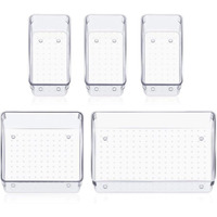 Inkulture Acrylic Drawer Organizer Inside Storage Bins With Various Size For Kitchen,Office, Bathroom, Vanity Makeup Organiser | Set Of 05 Pcs |Clear