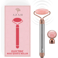 Azah Vibrating Rose Quartz Face Roller And Eye Press | Electric Face Massager For Women | Anti-Aging Facial Roller Kit For Face, Eye, Neck | Skin Firming And Lifting | Jade Roller, Facial Roller
