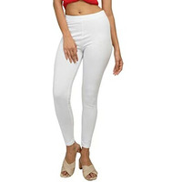 Ecolove Women's Cotton Fabric Leggings | Elastic Waist Band & Ankle Length With Slim Fit | Skinny Fit | Leggings For Women |Soft Seams, Dry Tech, Squat Proof | Comfortable & Stretchable | White (L)