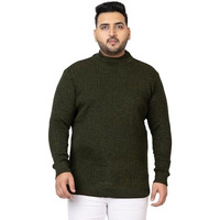 Kvetoo Plus Size Men High Neck Full Sleeve Winter Woolen Sweater Color Olive Mix Size 2Xl