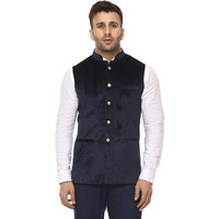 Veera Paridhaan Men's Velvet Solid Green Nehru Jacket New (44, Blue)