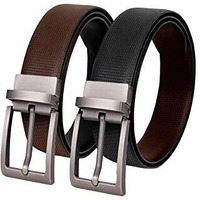 Scharf Men's Vegan Leather Reversible Stitched Belt (Black, Brown, 42)