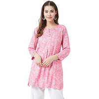 Tissu Women's Baby Pink & White Printed Kurti (Tissu-2014-44; Pink; Xxl)
