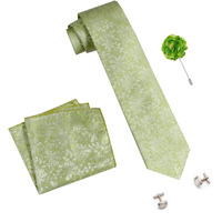 Rizoro Mens Plaid Paisley Silk Necktie Gift Set With Pocket Square Cufflinks & Brooch Pin Formal Tie With Leatherite Box (Green Pungnrx Free Size)