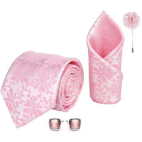 Rizoro Mens Paisley Silk Necktie Gift Set With Pocket Square Cufflinks & Brooch Pin Formal Tie With Gift Box (Baby Pink Punpkrx Free Size)