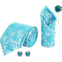 Rizoro Mens Plaid Paisley Silk Necktie Gift Set With Pocket Square Cufflinks & Brooch Pin Formal Tie With Leatherite Box (Royal Blue Punrxrx Free Size)