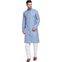 Kraft India Men Cotton Striped Blue Kurta Pyjama Set Size Small