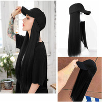 Paradise Synthetic Hair Hat 26" Long Straight Hair Piece Adjustable Baseball Cap Attached/Women Wigs Natural Hair Full Head 26Inch (Black) (Free Carry Pouch)