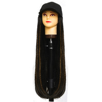 Paradise Synthetic Hair Hat 26" Long Straight Hair Piece Adjustable Baseball Cap Attached/Women Wigs Natural Hair Full Head 26Inch (Black + Golden Highlights) (Free Carry Pouch)