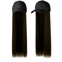 Paradise Synthetic Hair Hat 26" Long Straight Hair Piece Adjustable Baseball Cap Attached/Women Wigs Natural Hair Full Head 26Inch (Dark Brown) (Free Carry Pouch)150 Gram (Pack Of 1Pc)