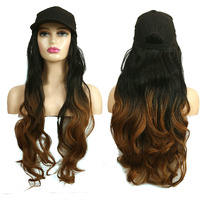 Paradise Synthetic Hair Hat 26" Long Hair Piece Adjustable Baseball Cap Attached/Women Wigs Natural Hair Full Head 26Inch (Curly Black + Ombre) (Free Carry Pouch) 150Gram Pack Of 1Pc