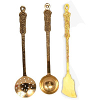 Bona Fide Pure Brass Spoon For Cooking And Serving Spoon | Brass Rice Spoon Diameter 14 Inch,1 Golchi Spoon,1 Rice Spoon,And 1 Flat Spoon Set Of 3 Cooking Spoons Set