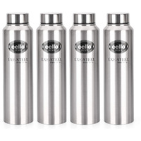 Cello Crysta Stainless Steel Bottle | Tough & Trendy | Lid Is Sealed By A Silicone Ring | Best Usage: Office/School/College/Gym/Picnic/Home/Fridge | 1000Ml | Silver, Set Of 4