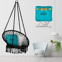 Patiofy Made In India Premium Comfy Series Hanging Cotton Rope Swing For Kids & Adults With Cushion & Accessories For Home, Balcony, Indoor & Outdoor, Garden (200 Kgs Capacity|Black In Colour), 84 Cm