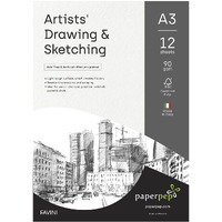 Paperpep Artists' Sketching & Drawing Paper 90Gsm A3 Pack Of 24 For Sketching & Drawing With Pencil, Charcoal, Graphite, Redchalk Pastel, Chalk, Oil Pastel & Wax Crayon For Artists' & Amateurs