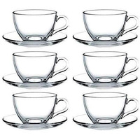 Dikuji Enterprise New Superb Crystal Clear Roma Solid Glass Tea Cup With Saucer, Tea Mugs With Handle, 150 Ml, Hot Or Cold Drinks (Clear) - Set Of 6