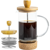 Sipologie Kumaon French Press Coffee Maker 350Ml I Nature Inspired Wooden Lid And Cork Base | Premium Heat Resistant Borosilicate Glass I With Coffee Spoon And Extra Filter Mesh | 1 Cup
