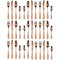 Anh Mart Mirror Finish Rose Gold Plated Stainless Steel Flatware Set Copper Silverware Set Rose Gold Spoon Color Cutlery Set [Dinner Fork-Tea Spoon-Salad Spoon-Knife] Set Of (Set Of 36)