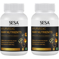 Sesa Ayurvedic Hair Vitamins Biotin Tablets Dht Blocker 60 Capsules (Pack Of 2) Plant Based Gluten Free Nutrients With Omega-3 & Flaxseeds | Controls Hair Fall & Stimulates Follicles | 100% Veg