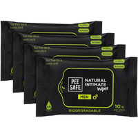 Peesafe Intimate Wipes For Men Biodegradable Ph Balanced 40 Wipes Tea Tree, 4 Count