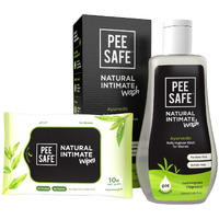 Pee Safe Intimate Wash For Women Natural Ayurvedic With Lemongrass Fragnance And 100% Alcohol-Free - 105Ml And Natural Intimate Wipes (Pack Of 10 Wipes)