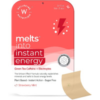 Wellbeing Nutrition Melts Instant Energy, 100% Plant Based Green Tea Caffeine, Essential Electrolytes And Vitamins For Endurance, Sports Hydration, Pre Workout Energy Boost - 30 Oral Strips