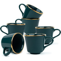 Shay Ceramic Tea Cup Set, Set Of 6, Teal Green With Real Gold Line, 180Ml | Cup Set Of 6 For Tea | Glossy Finish | Premium Ceramic | Real Gold Line | Tea Cup Set Of 6 (Tea Cups - Teal Gold Line)