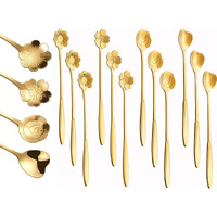 Style Keepers 12Pcs Flower Dessert Spoons, Coffee Teaspoon Set Stainless Steel Tableware Sugar Spoon Small Tea Spoons Cafe Bar Spoon Cute Coffee Teaspoon Mini Tableware, 4 Styles (Gold) (12), 18Cm