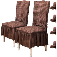 House Of Quirk Polyester Turkish Bubble Frill Chair Cover Stretch Removable Washable Short Dining Chair Cover Protector Seat Slipcover (Coffee, Pack Of 6)